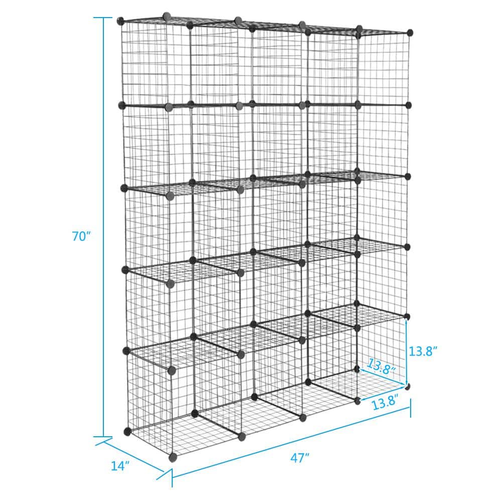 5 Tiers Metal Cube Grid Wire Cube Household Shelving Unit in Black (55.12 in. W x 68.9 in. H x 13.78 in. D) - Hercitys