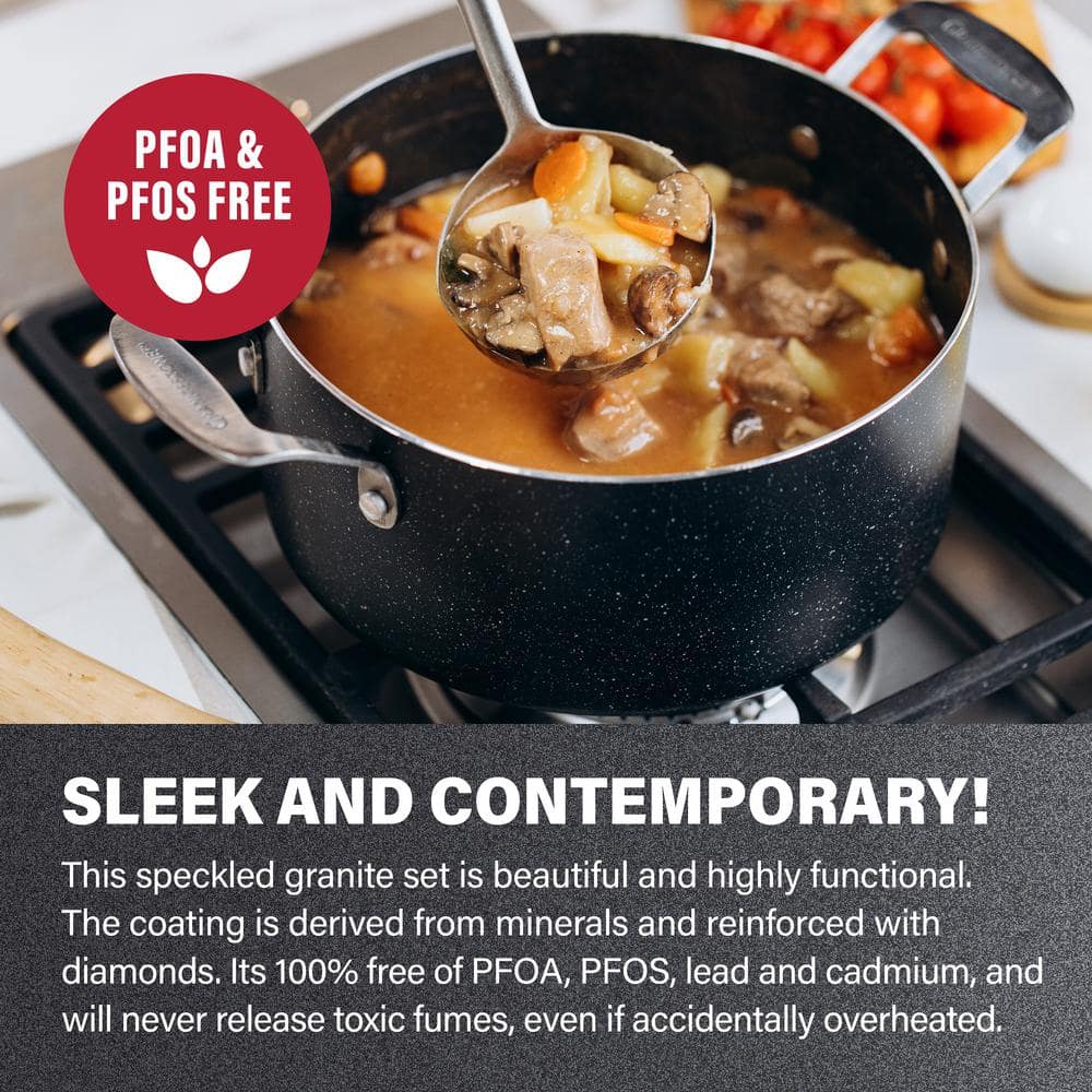 10-Piece Aluminum Ultra-Durable Non-Stick Diamond Infused Cookware Set with Glass Lids - Hercitys