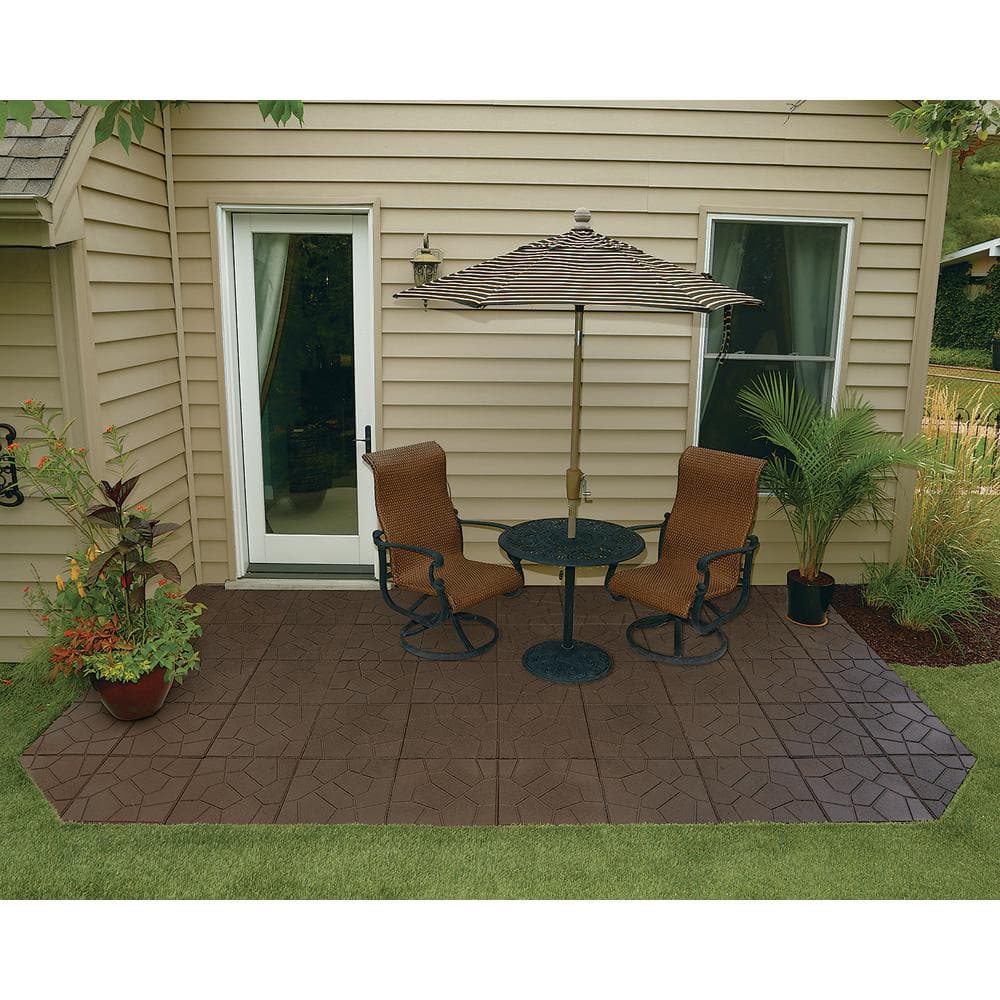 16 in. x 16 in. x 3/4 in. Brown Dual-Sided Rubber Paver (9-Pack) - Hercitys