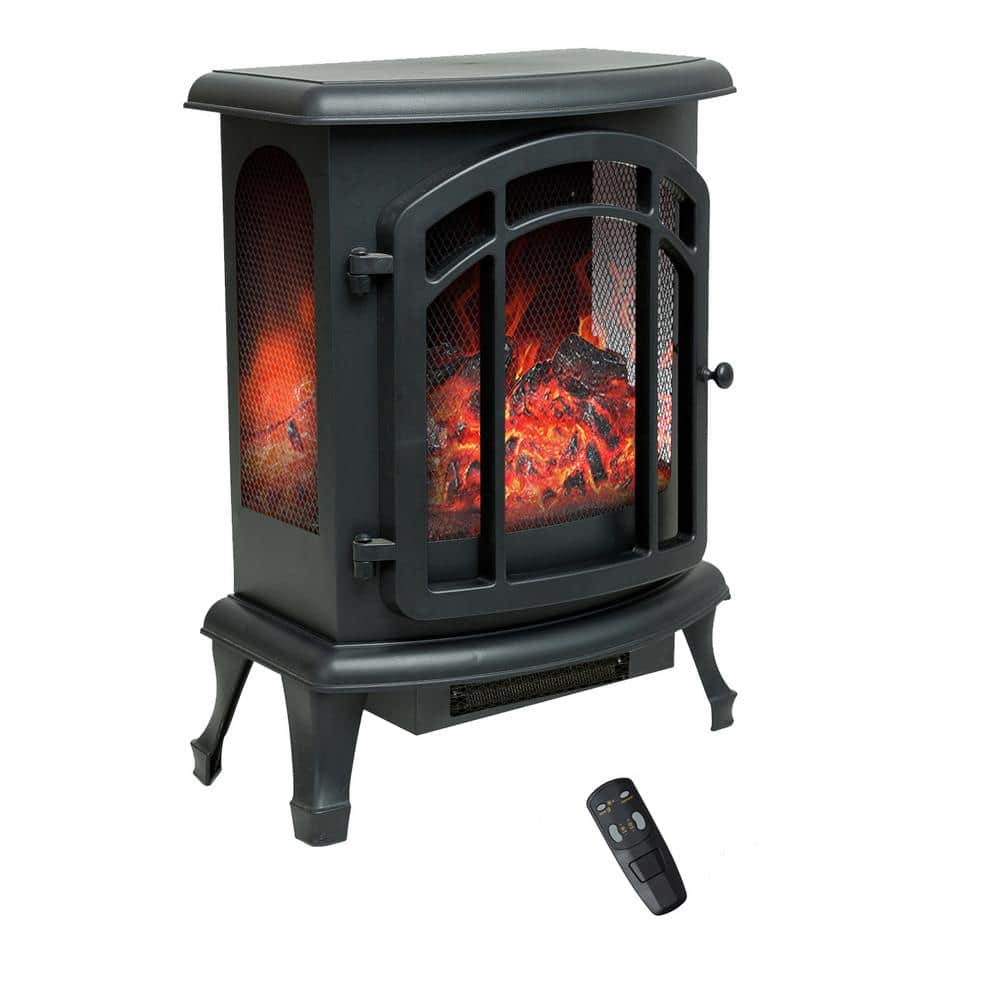 19 in. Freestanding Electric Fireplace in Black with Infrared Remote - Hercitys