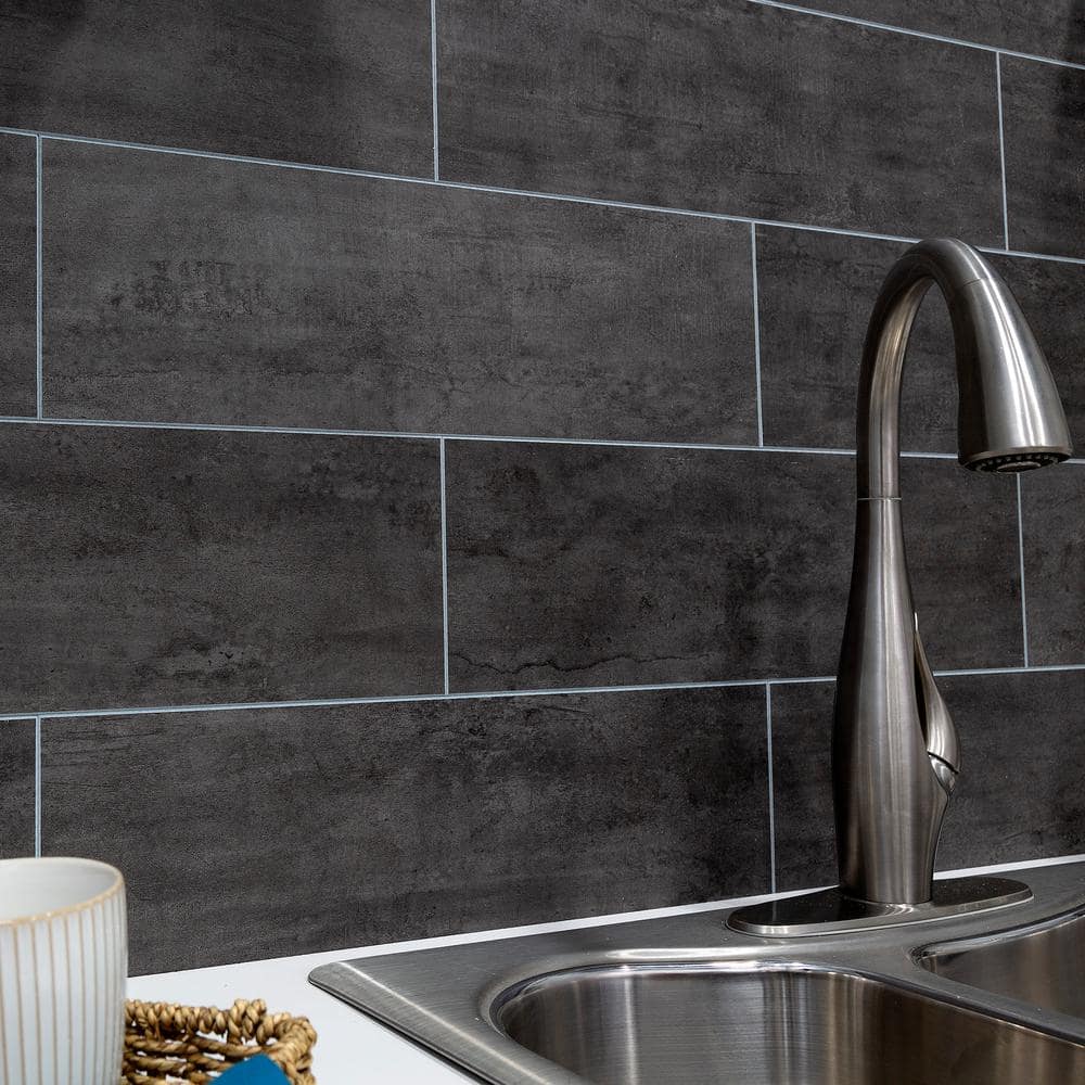 22.8 in. L x 7.31 in. W Ashen Slate Waterproof Adhesive No Grout Vinyl Wall Tile (11 sq. ft./Case) - Hercitys