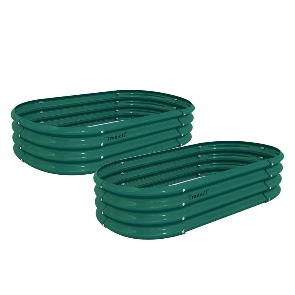 4 x 2 x 1 ft. Green Oval Metal Raised Garden Bed (2-Pack) - Hercitys
