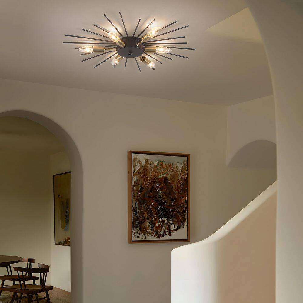 23.82 in. 6-Light Black and Gold Modern Metal Starburst Flush Mount Ceiling Light - Hercitys