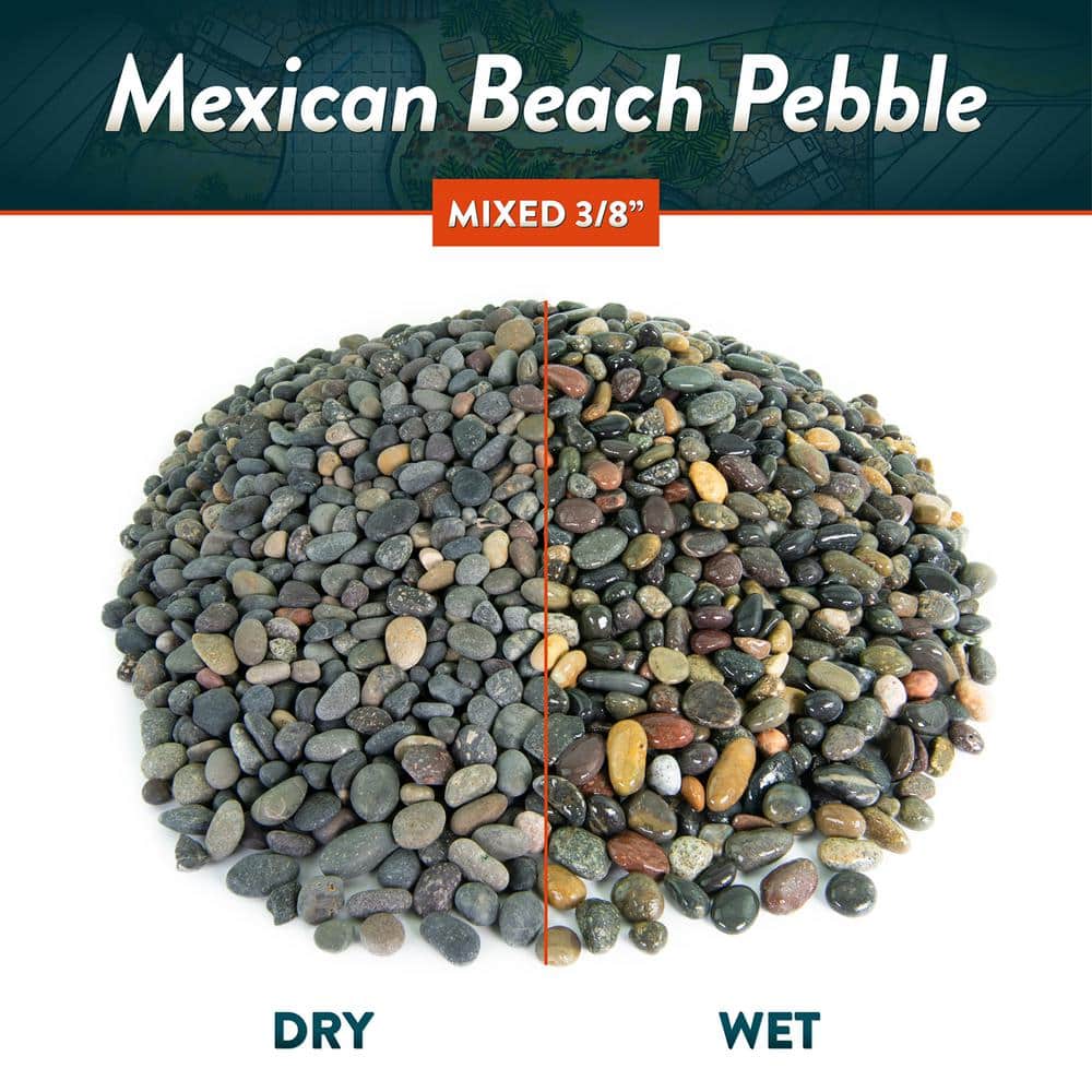 0.50 cu. ft. 3/8 in. Mixed Mexican Beach Pebble Smooth Round Rock for Gardens, Landscapes and Ponds - Hercitys