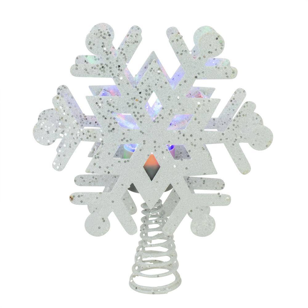 12 in. Lighted White Snowflake with Rotating LED Projector Christmas Tree Topper - Hercitys
