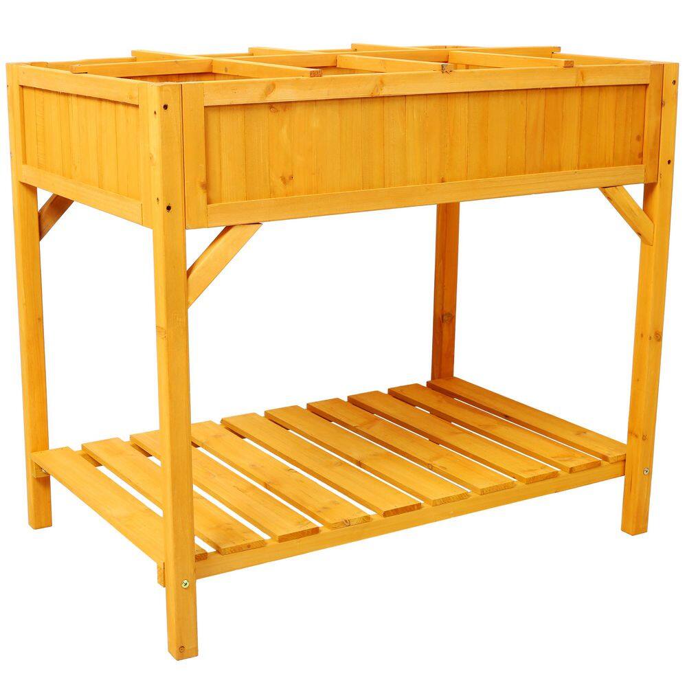 36 x 24.2 x 31.8 in. Wood Brown Outdoor Rectangular Planters, 8-Pocket, Suitable for Flowers, Herbs, and Vegetables - Hercitys