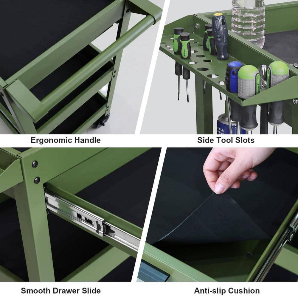 18.9 in. W 3-Layers Utility Cart: Rolling Tool Cart with Lockable Wheels and Multifunction Service Cart - Hercitys