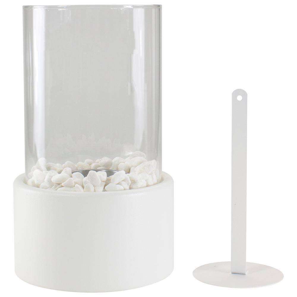 10.5 in. Bio Ethanol Round Portable Tabletop Fireplace with White Base - Hercitys