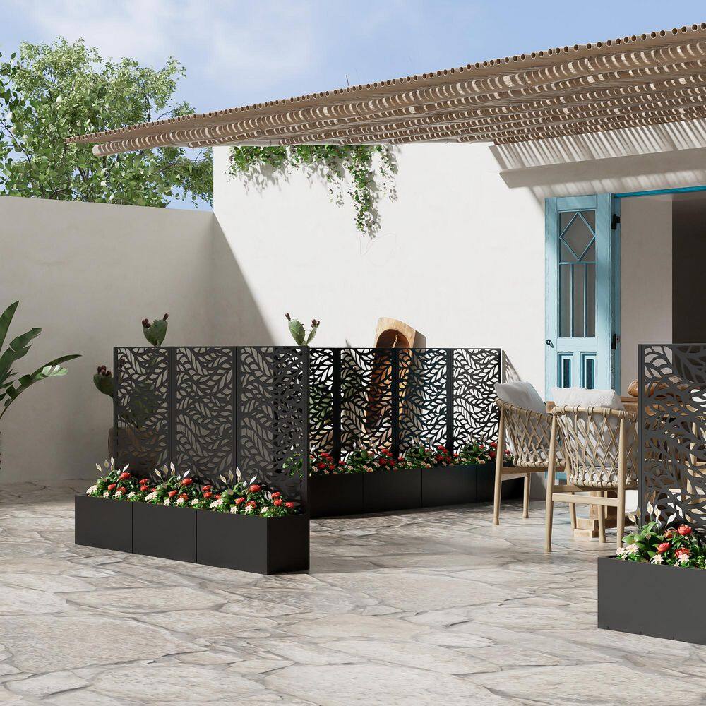 47 in. x 11 in. x 24 in. Black Metal Iron Raised Beds Planter Box with Attached Trellis for Climbing Vegetation - Hercitys