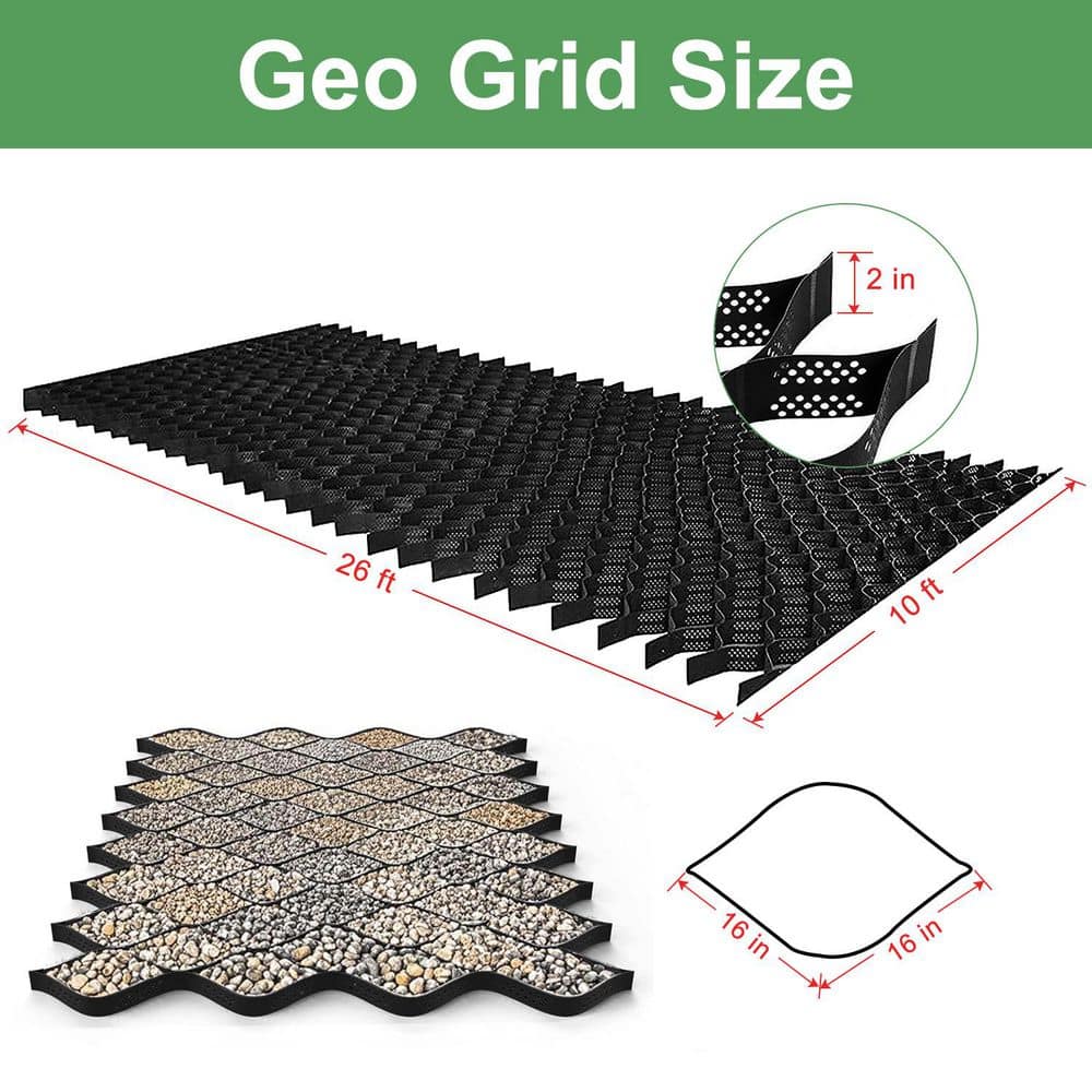 10 ft. x 26 ft. x 2 in. Plastic Ground Geo Grid Erosion Control Geocell for Gentle Slope and Temporary Drainage Channel - Hercitys