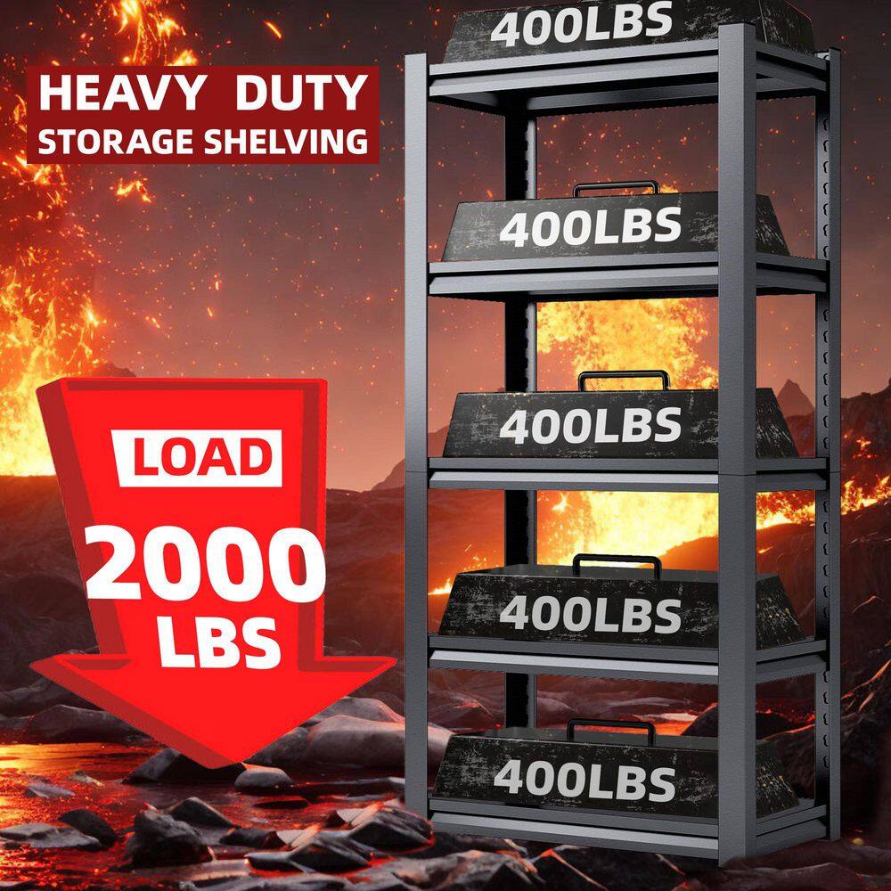 5-Tiers Steel Heavy Duty Adjustable Boltless Design Shelving Unit in Black (35.4 in. W x 72 in. H x 15.7 in. D) - Hercitys