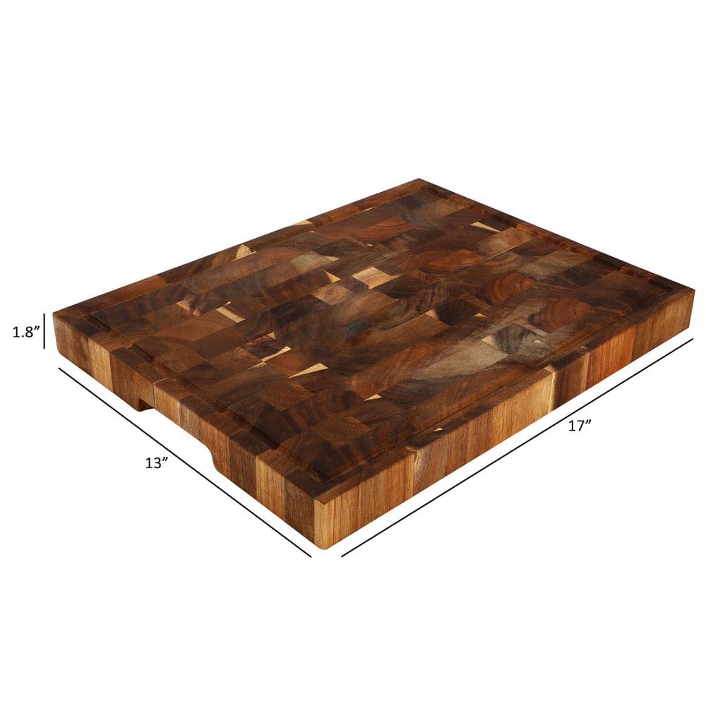 17 x 13 Inch Acacia Wood Butcher Block Carving and Cutting Board with Juice Groove - Hercitys