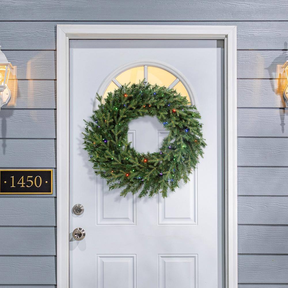 36 in. Battery Operated Mixed Pine LED Pre-Lit Artificial Christmas Wreath with Timer - Hercitys