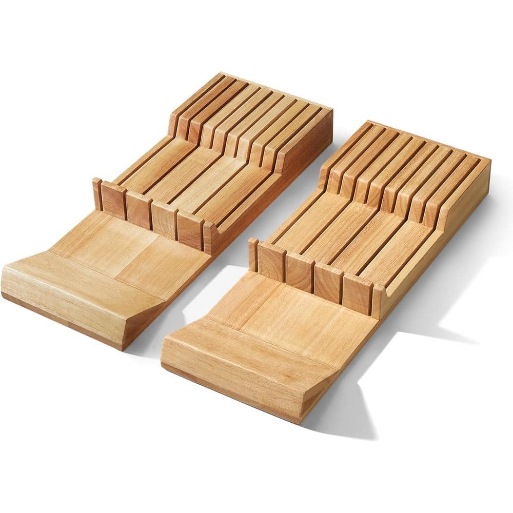 18-Slot In-Drawer Wood Kitchen Knife Cutlery Holder, Holds up to 18 Knives (Not Included), Yellow (2-Pieces 9-Slot) - Hercitys