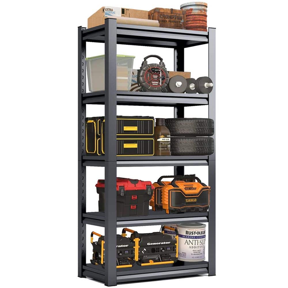 5-Tiers Heavy Duty Metal Adjustable Garage Storage Shelving Unit in Black (31.5 in. W x 63 in. H x 15.7 in. D) - Hercitys