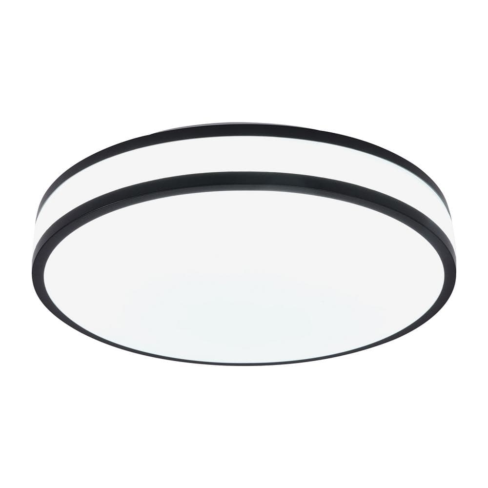 15 in. Black and White Modern Round Flush Mount Ceiling Light with Acrylic Shade and 3-Color Integrated LED - Hercitys