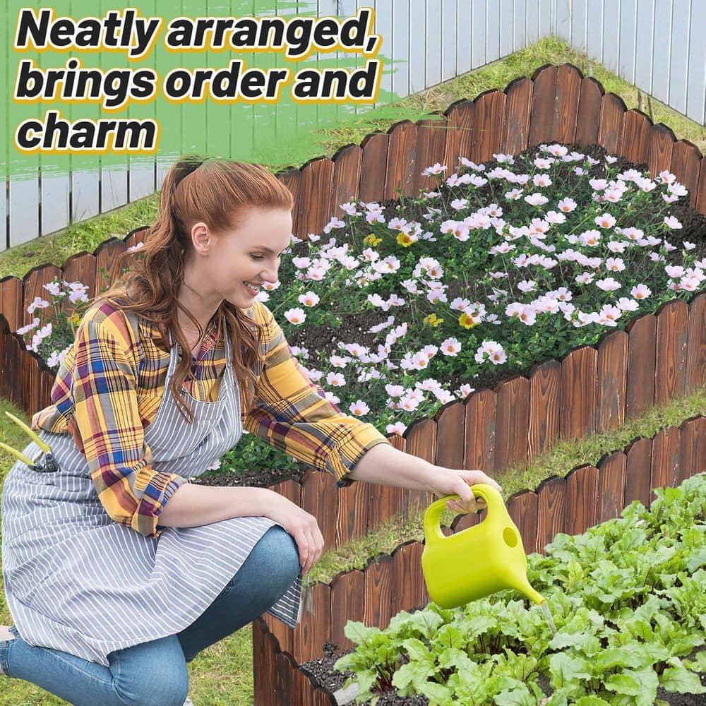 1 in. x 14 in. x 141.6 in. Sturdy Brown Pine Wood, Garden Fence Edging, No Fading Wooden Planter Fencing Yard Pathway - Hercitys