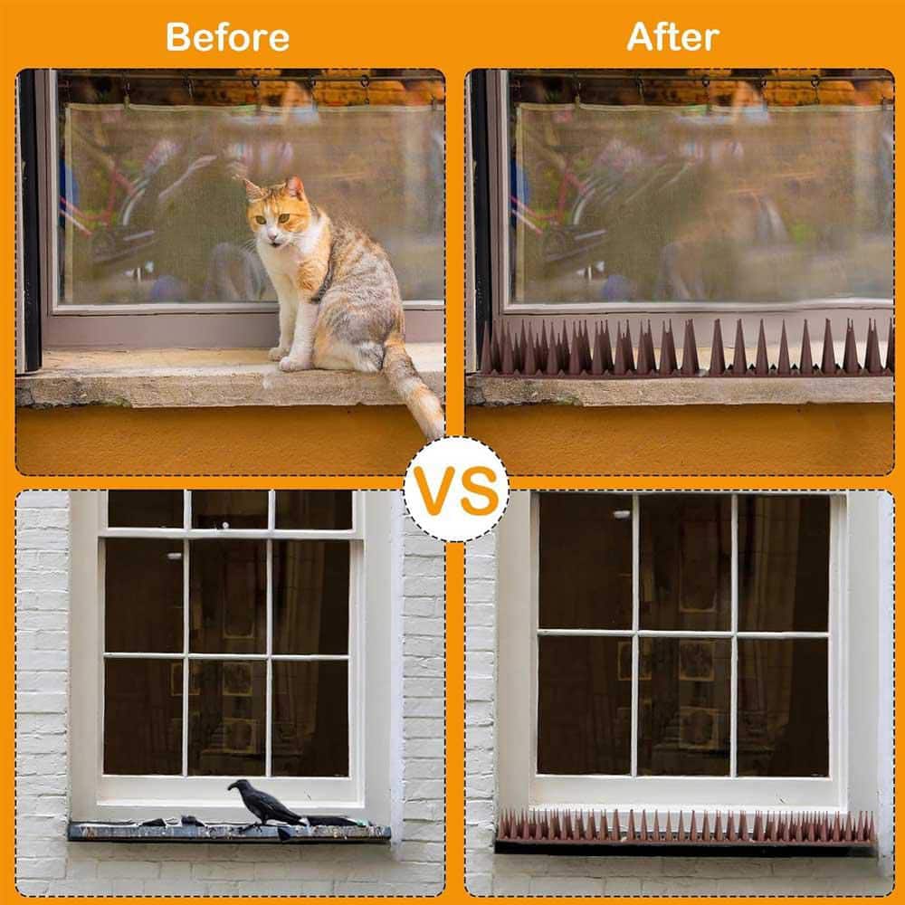 16.9 Brown Plastic Deterrent Fence Spikes, Keeps a Pigeon Away, Off Spikes Strips Bird Repeller (24-Pack) - Hercitys