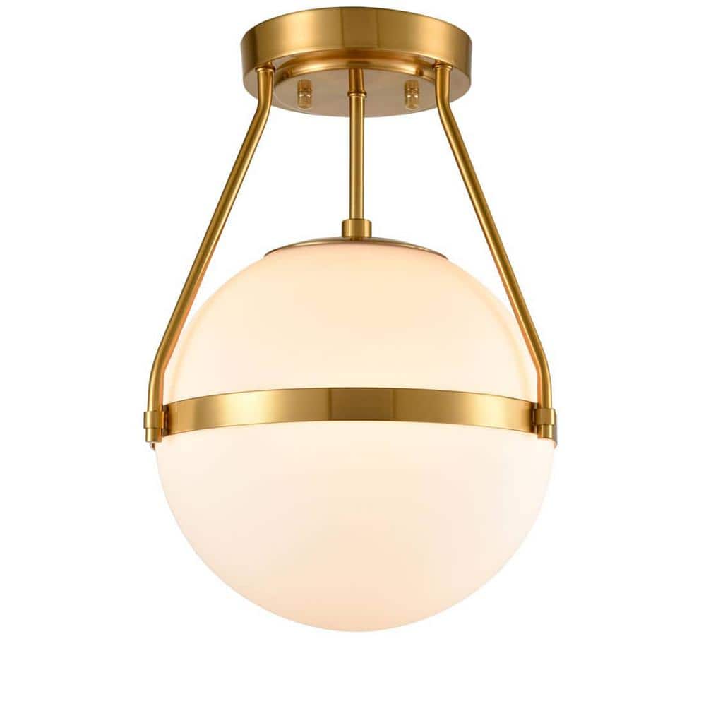 11.1 in. 1-Light Gold Modern Semi-Flush Mount with Frosted Glass Shade and No Bulbs Included 1-Pack - Hercitys