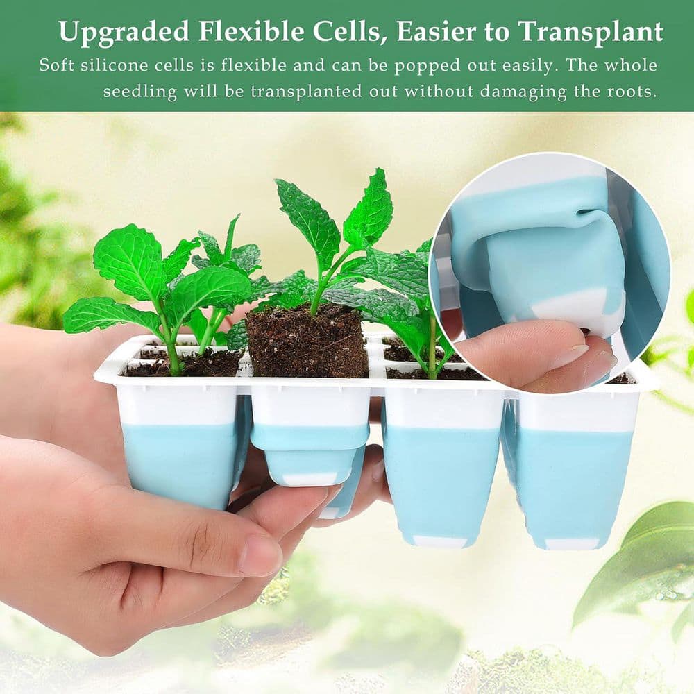 5-Piece Reusable Seed Starter Tray Kit with 60 Flexible Pop-Out Cells for Indoor Greenhouse Planting - Hercitys