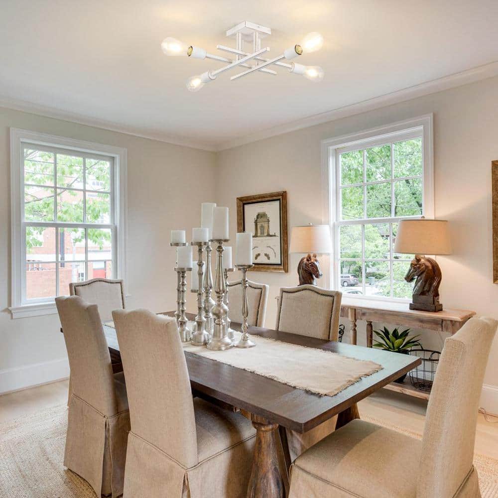 18.11 in. 4-Light Modern Vintage White Semi- Flush Mount for Corridor Bedroom with No Bulbs Included - Hercitys