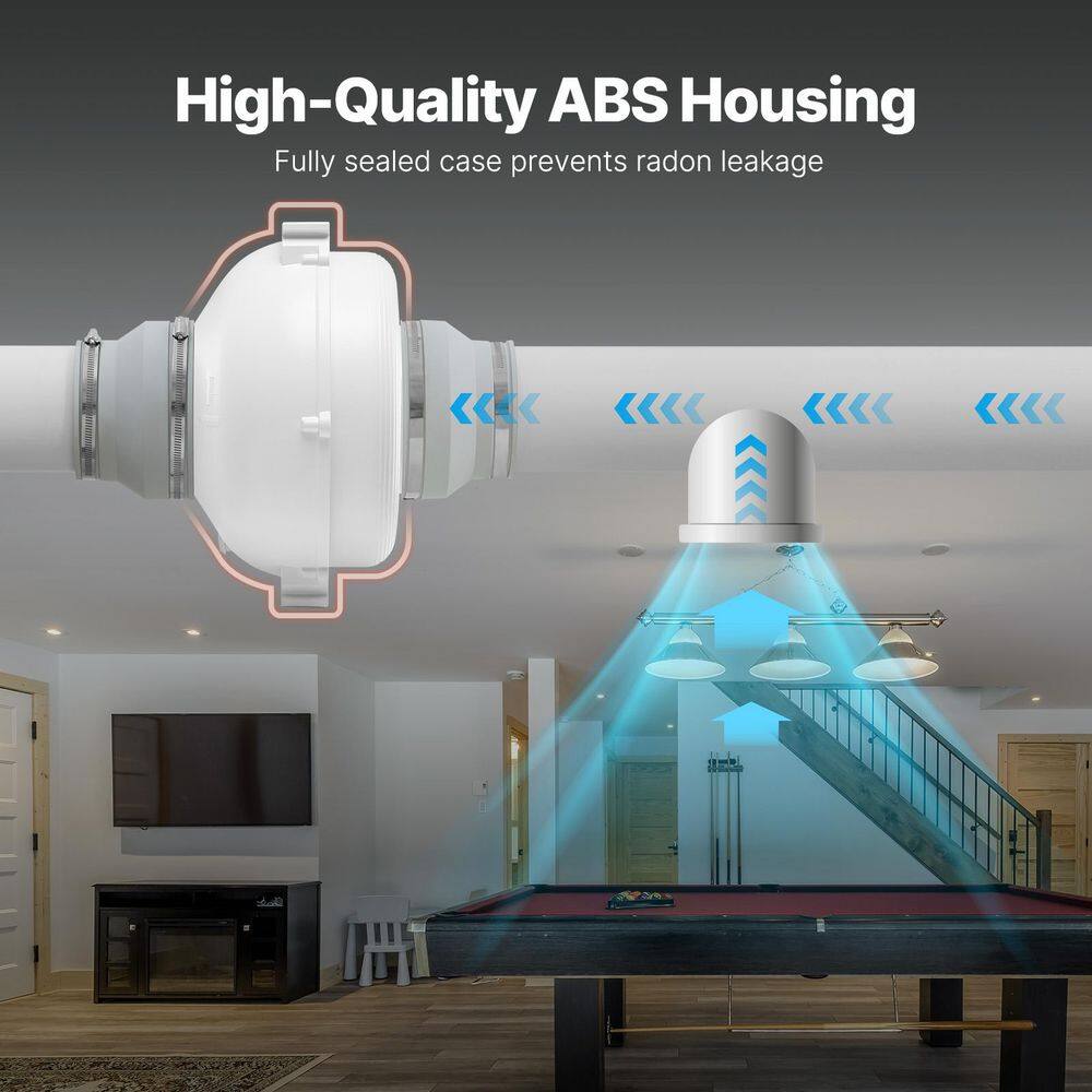 4 to 4.5 in. Radon Mitigation Fan System, Quiet 380 CFM Radon Mitigation Kit with 2-Couplers, Waterproof Radon Fan - Hercitys