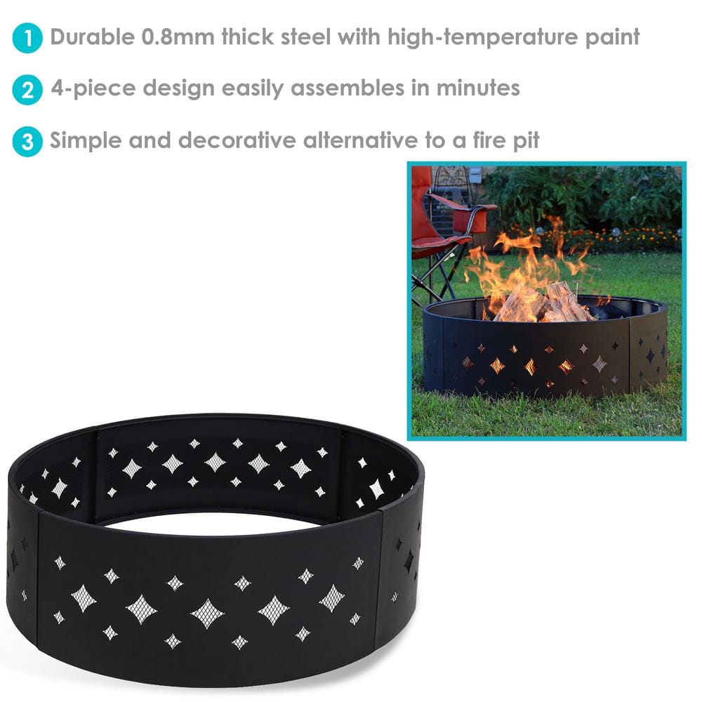 36 in. Round Heavy-Duty Steel Diamond Wood Burning Fire Pit Ring - Hercitys