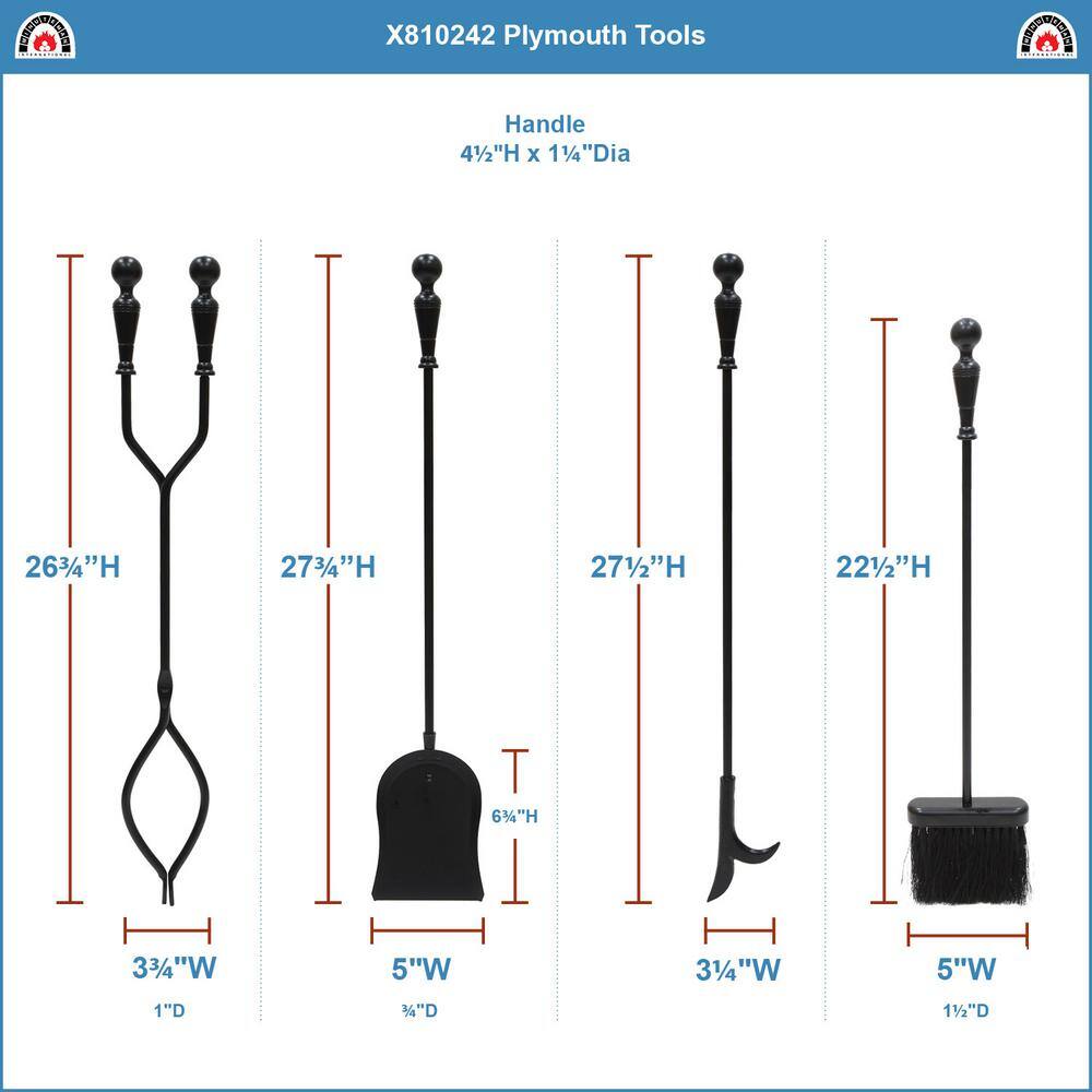 30 in. Tall 5-Pieces Black Plymouth Fireplace Set with Square Base - Hercitys