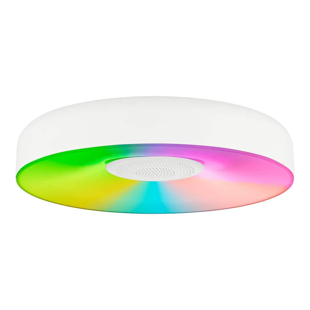 13 in. White Smart Gradient Light Flush Mount with Bluetooth Speaker Powered by Hubspace - Hercitys