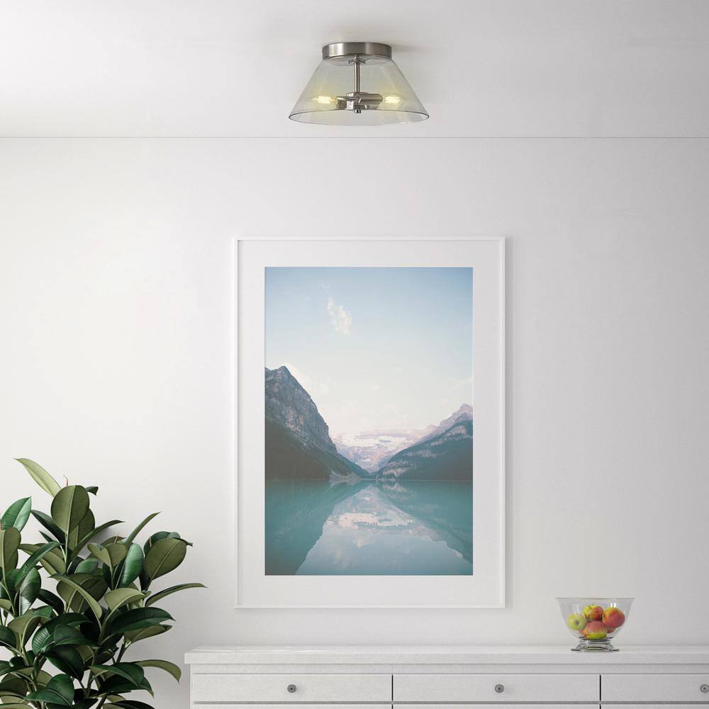 12 in. 2-Light Satin Nickel Contemporary Flush Mount with Clear Glass Shade and No Bulbs Included - Hercitys