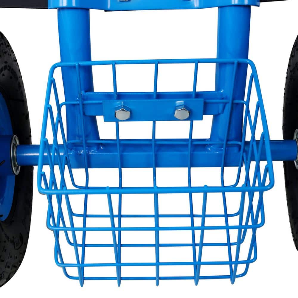 4 cu. ft. Blue Steel Rolling Garden Scooter Garden Cart Seat with Wheels and Tool Tray, 360 Swivel Seat - Hercitys