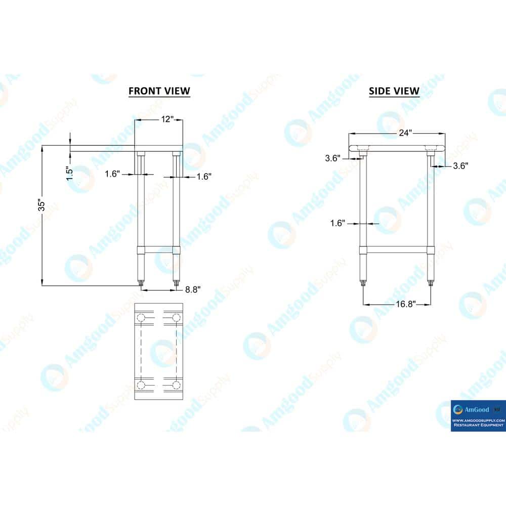 24 in. x 12 in. Stainless Steel Kitchen Utility Table with Adjustable Bottom Shelf - Hercitys