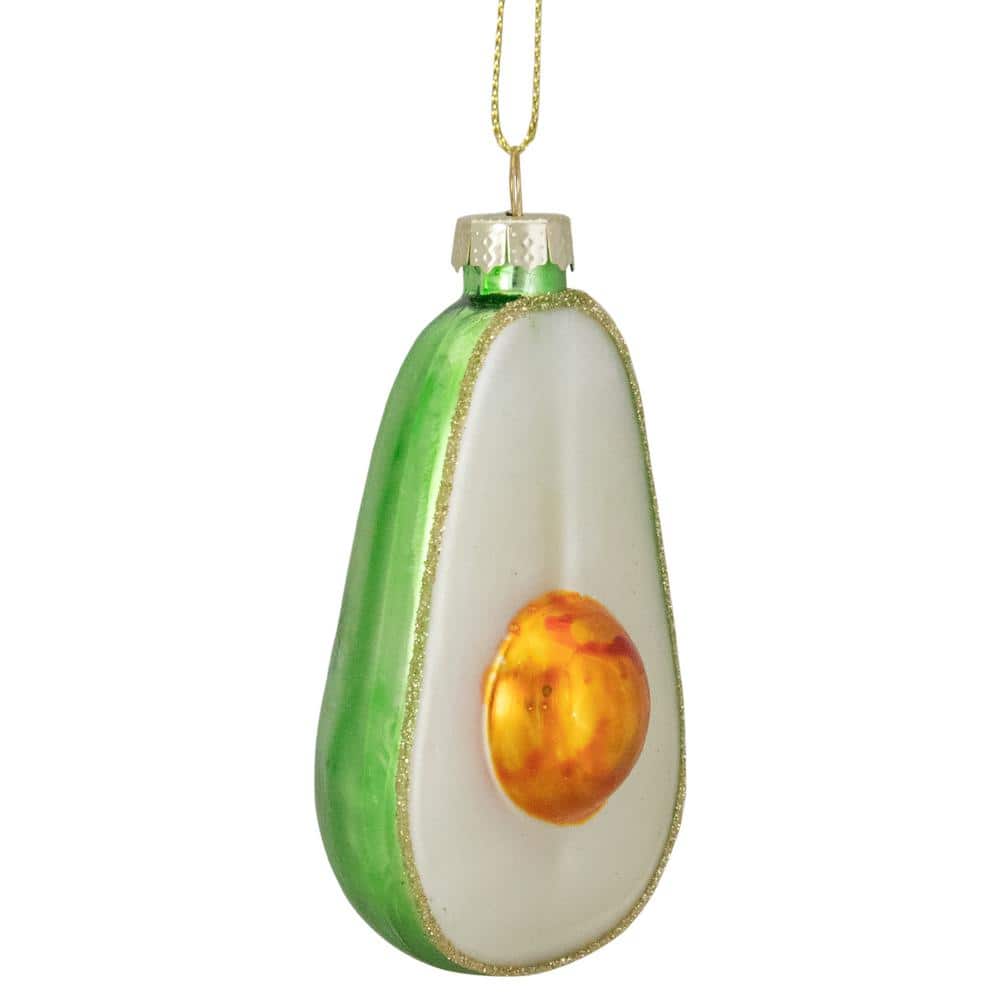 3.5 in. Green and White Avocado Glass Christmas Ornament - Hercitys