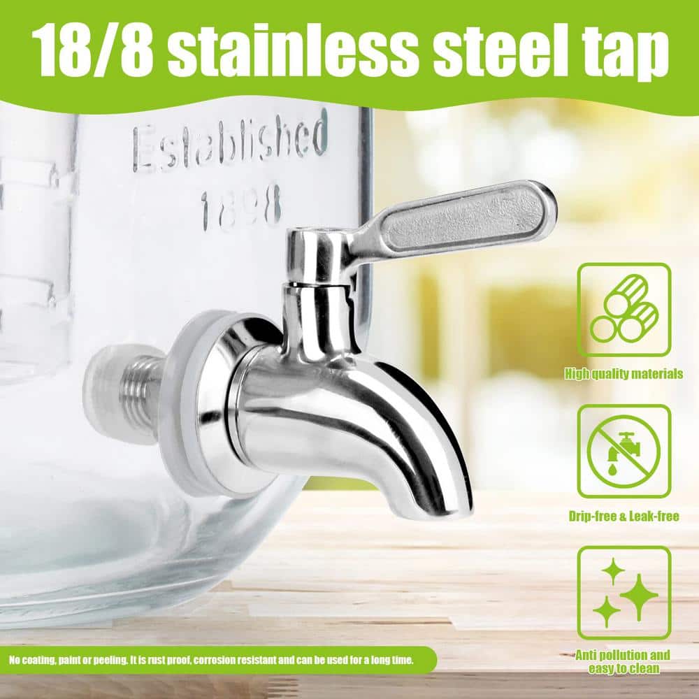 2-Pack 1 Gal. Glass Drink Dispenser, Beverage Dispenser with Stand, Stainless Steel Spigot and Ice Cylinder - Hercitys