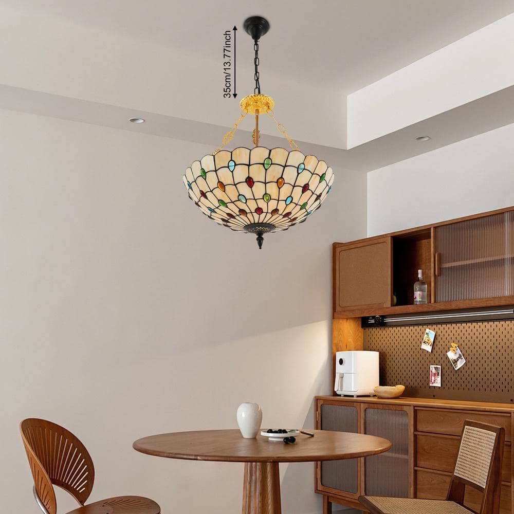 20.5 in. 5-Light Retro Stained Glass Shade Semi-Flush Mount Ceiling Light - Hercitys