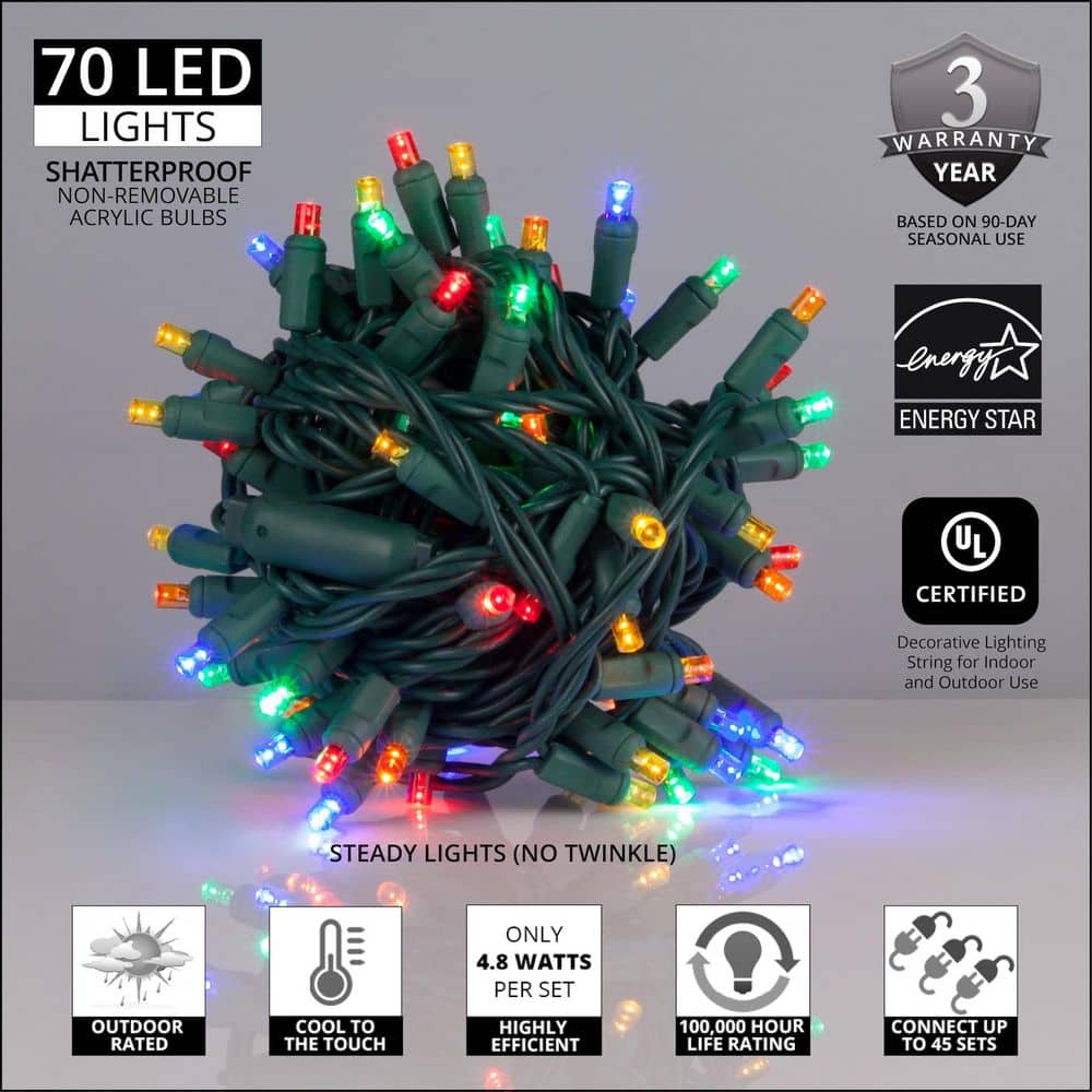 24 ft. 70-Light Multicolor 5 mm LED Mini Light Set - Hercitys
