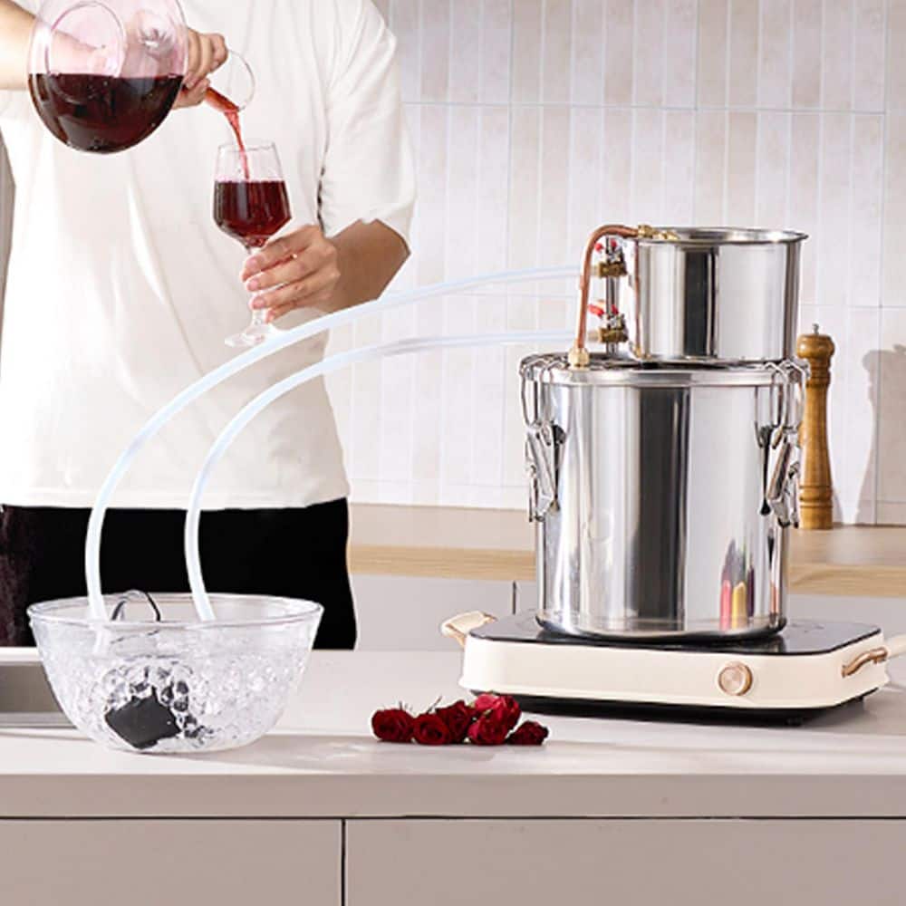 3 Gal. / 11.4 L Alcohol Still, Stainless Steel Distiller with Copper Coil, Fermentation Kit with Thermometer and Pump - Hercitys