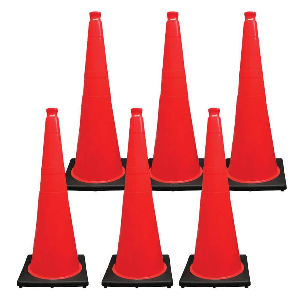 36 in. Orange Traffic Cone with Black Base 10 lbs. (6-Pack) - Hercitys