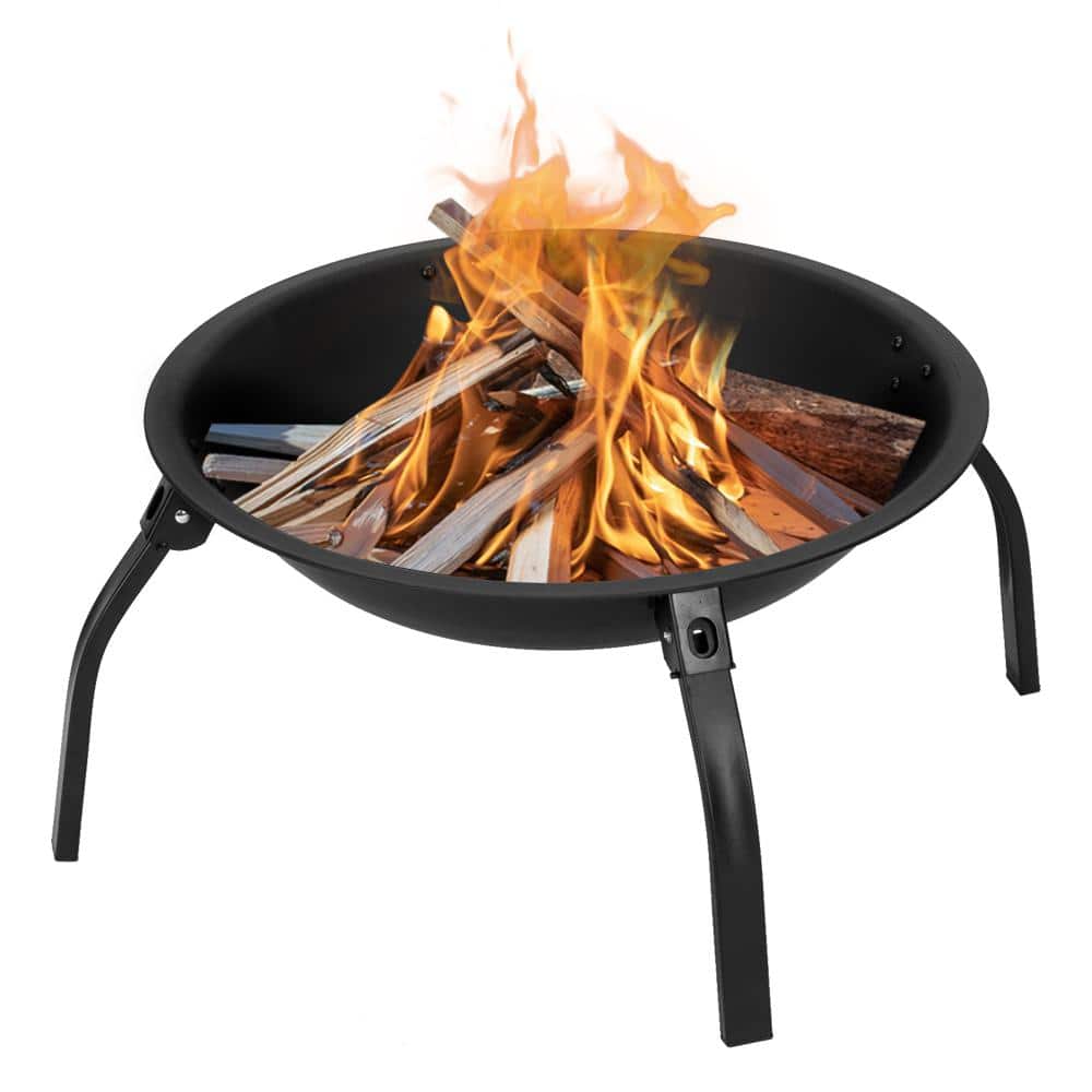 22 in.W Foldable Round Metal Wood Burning Fire Pit with Poker - Hercitys