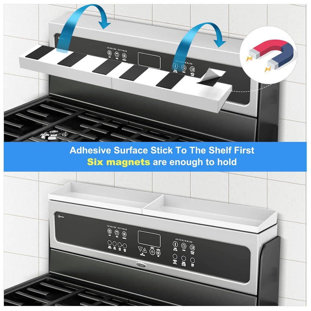 2-Pack 15 in. White Magnetic Stove Top Spice Rack, Metal Over the Stove Shelf - Hercitys