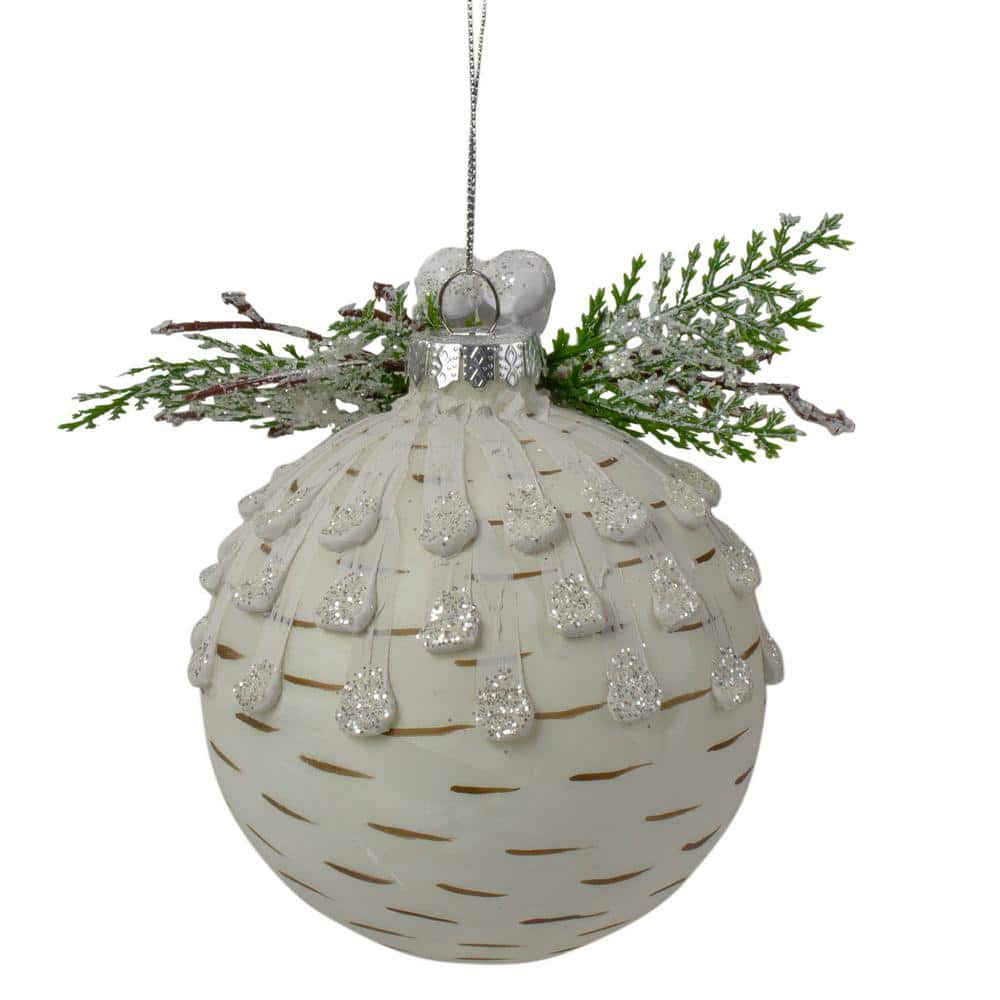 4 in. Cedar and Berries White Glass Christmas Ornament - Hercitys