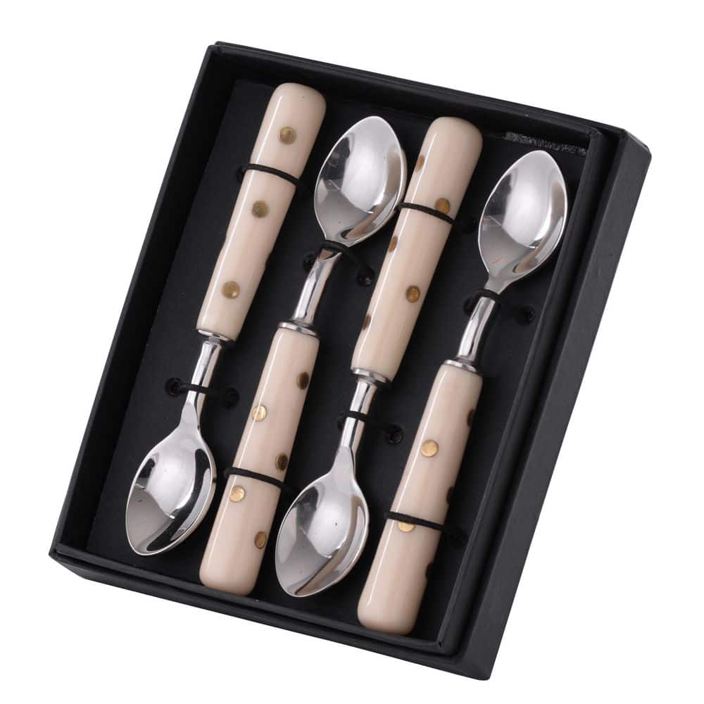 4-Piece Contemporary Silver, Ivory Steel Flatware Sets - Hercitys
