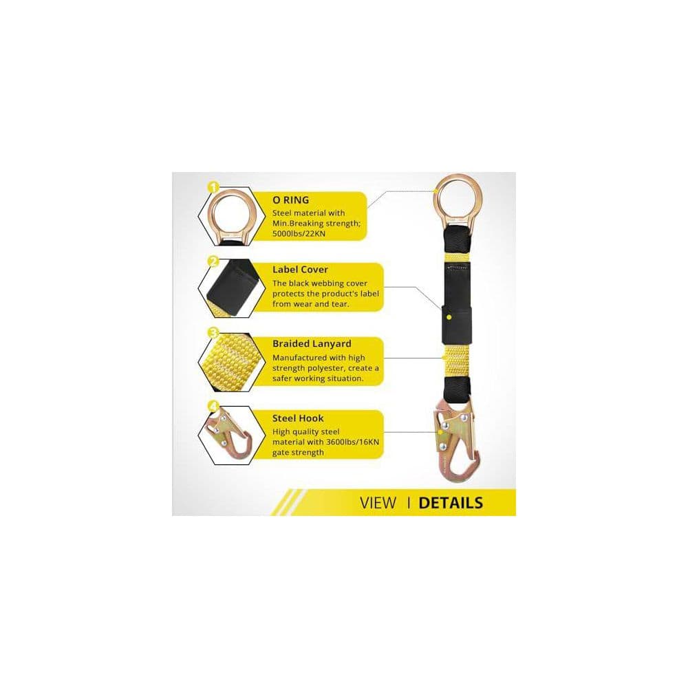 18 D-Ring Extender Fall Protection Lanyard System with Snap Hook Connector ANSI Compliant Safety Harness - Hercitys
