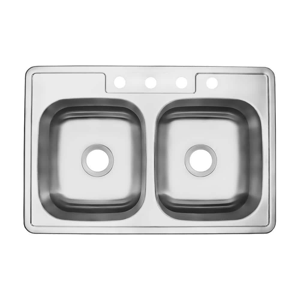 33 in. Drop-In Double Bowl 50/50-20-Gauge Stainless Steel Kitchen Sink - Hercitys