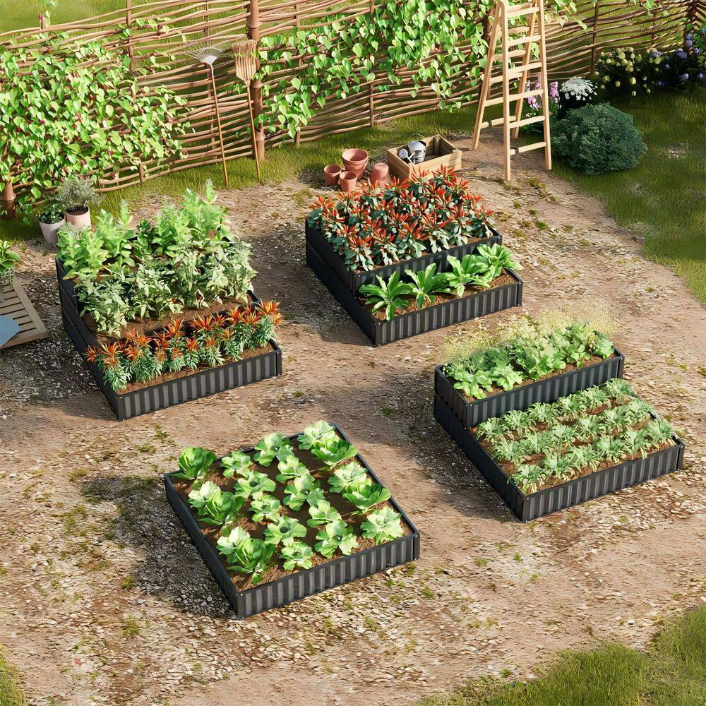 47 in. Open-Base Rust-Resistant Metal Garden Raised Bed Planter Box for Vegetables Flowers, Black - Hercitys