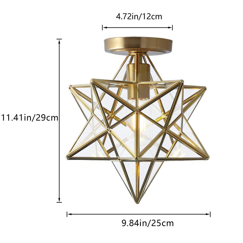 12 in. 1-Light Gold Geometric Moravian Star Semi-Flush Mount with Glass Shade - Hercitys