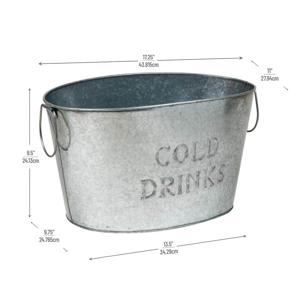 17.25 in. L x 11 in. W x 9.5 in. H Silver Galvanized Metal Ice Beverage Bucket for Parties Wine Bucket - Hercitys