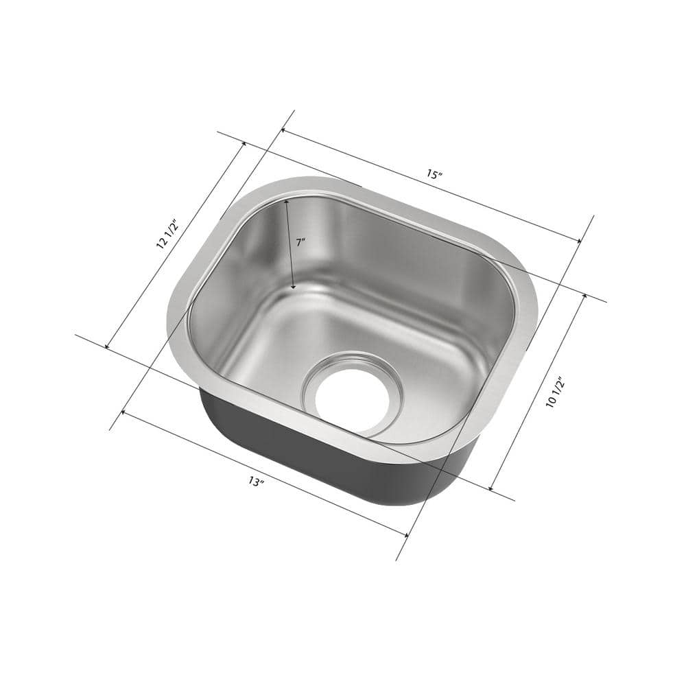 15 in. Undermount Single Bowl 18 Gauge Stainless Steel Bar Sink - Hercitys