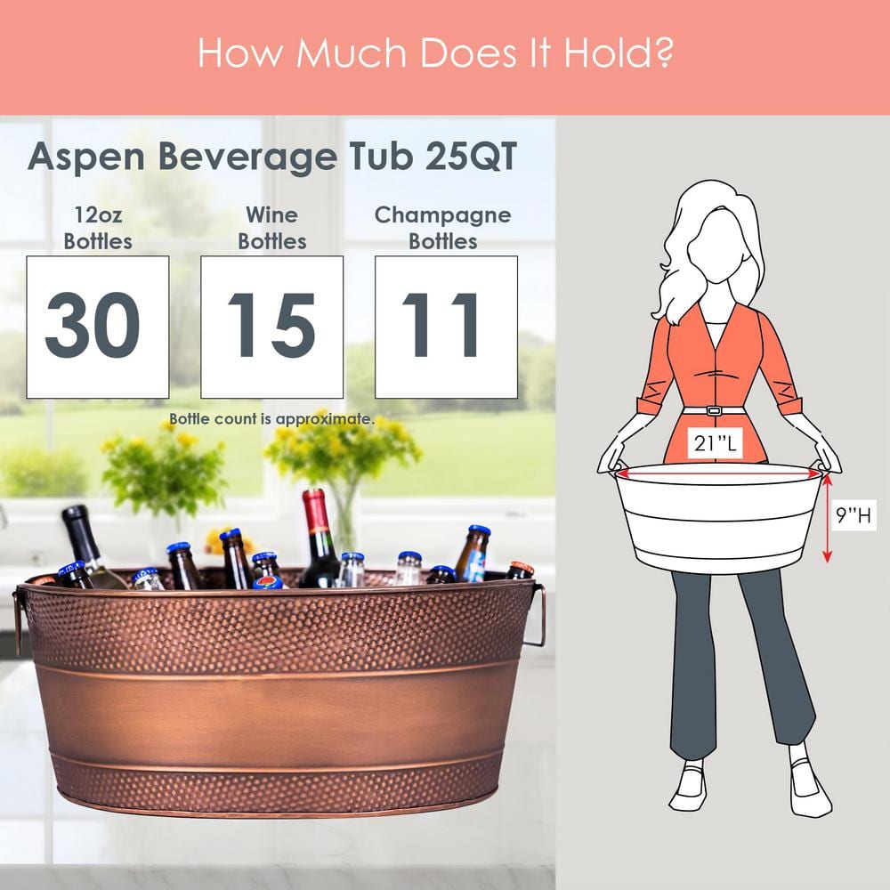 25 qt. Heavy-Duty Galvanized Steel Leak Resistant Large Oval Party Beverage Tub in Copper Easy to Clean with Handles - Hercitys