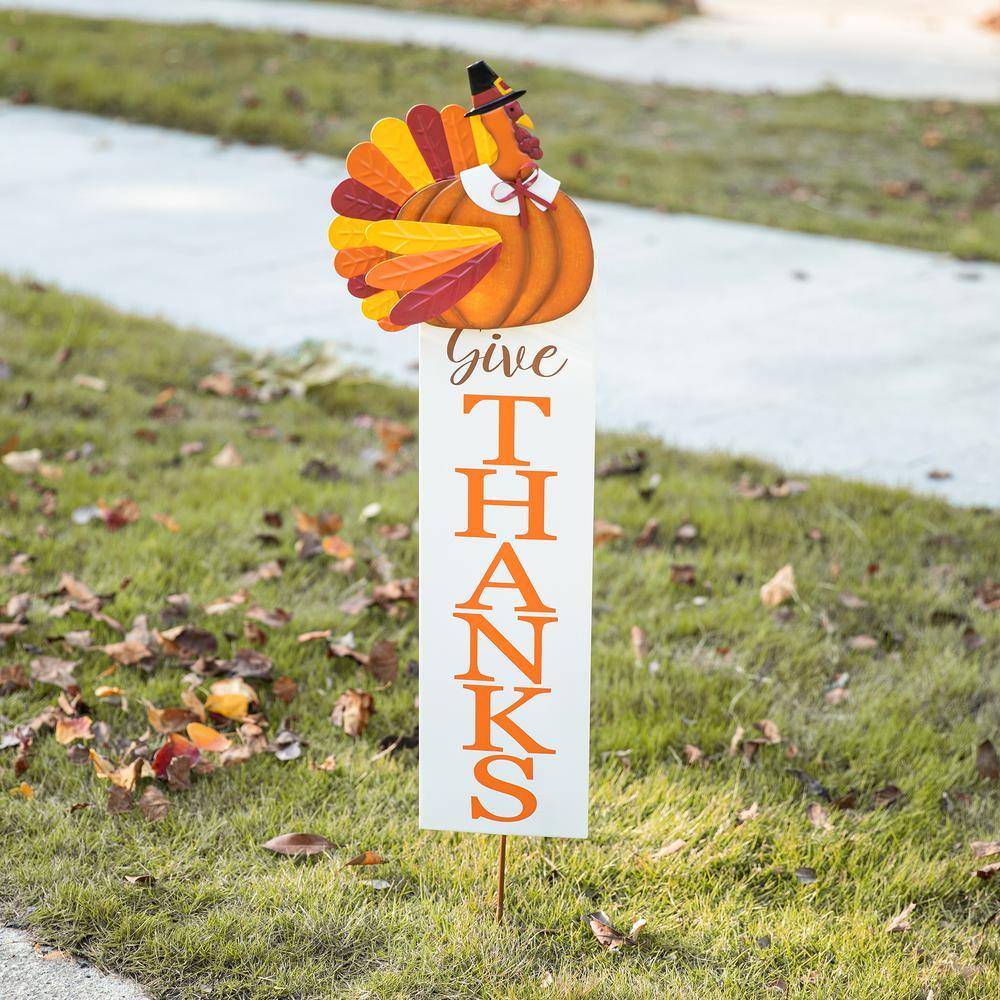 36 in. H Thanksgiving Metal Turkey “Give Thanks” Yard Stake - Hercitys